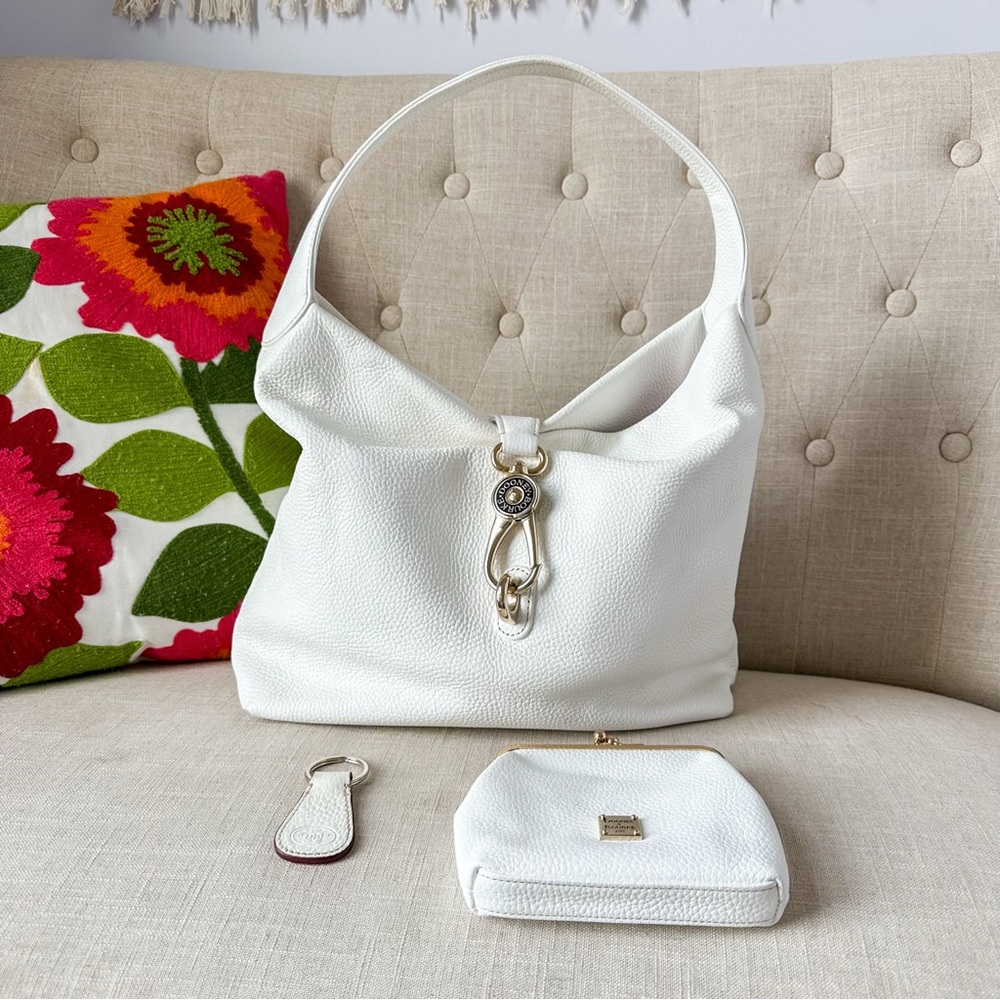 Dooney & Bourke White Lucca Leather Logo Lock Pebbled Leather Shoulder Bag Set - Picture 2 of 16